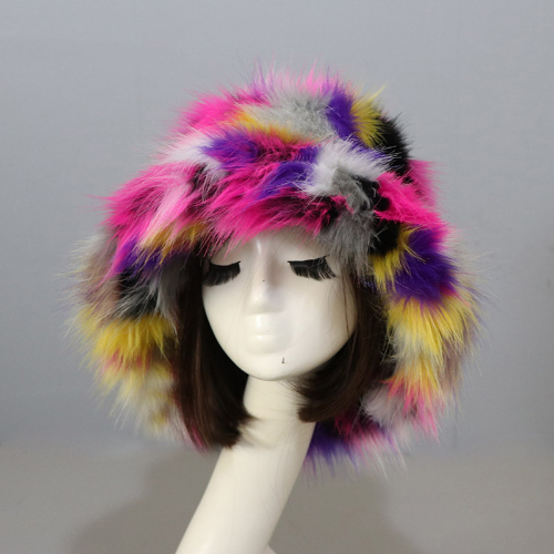 Warm Faux Fur Bucket Hats Women Outdoor Caps Fleece Cap Fluffy Ski Vacation Hat