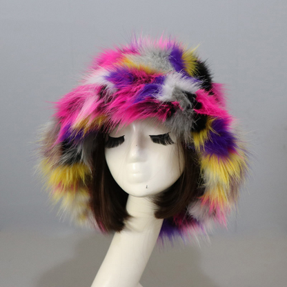 Warm Faux Fur Bucket Hats Women Outdoor Caps Fleece Cap Fluffy Ski Vacation Hat