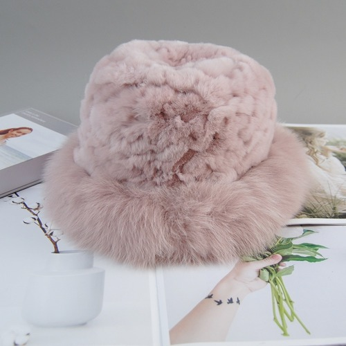 New Style Women Winter Natural Fur Hats Knit Fur Cap Knitted Fluffy Rabbit Fur