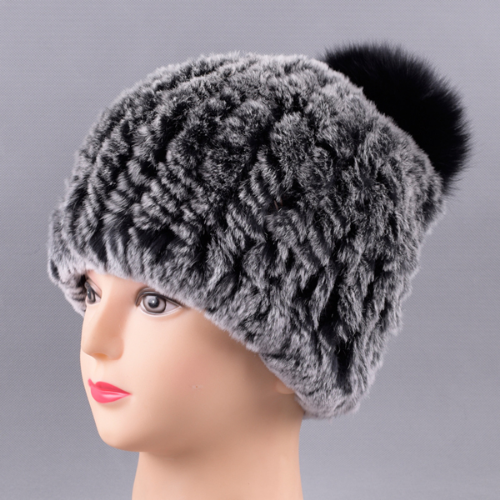Hot Sale Knitted Pompom Hats Women Beanies Elastic Rabbit Fur Caps Real Fur Hats