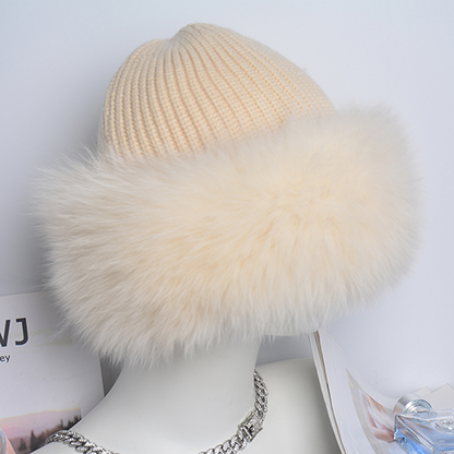 Women's Winter Real Fur Knit Hat Cap Beanie Hats Fur Fluffy Warm Knitted Fur Hat