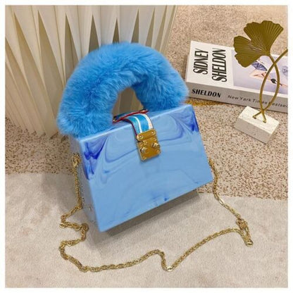 Acrylic Box Clutch Fashion Purse Handbag Chain Shoulder Bags 19*12*9CM Polyester