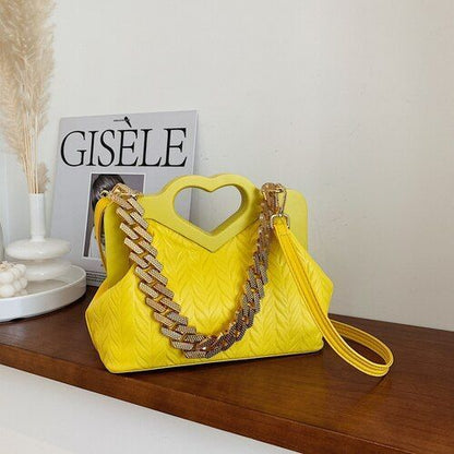 Green Chain Small Synthetic Leather Shoulder Crossbody Bag Wooden Handle Handbag