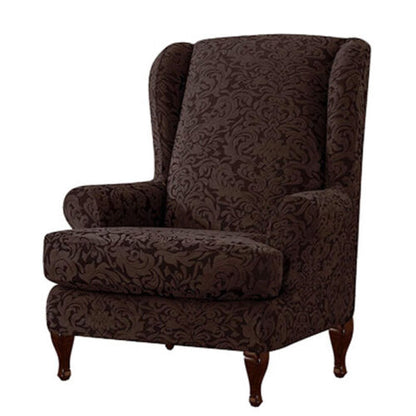 Wingback Chair Slipcover 2Piece Jacquard Damask Elastic Spandex Wing Chair Cover