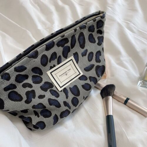 Corduroy Retro Leopard Print Cosmetic Bag Travel Cosmetic Pouch Storage Make Up