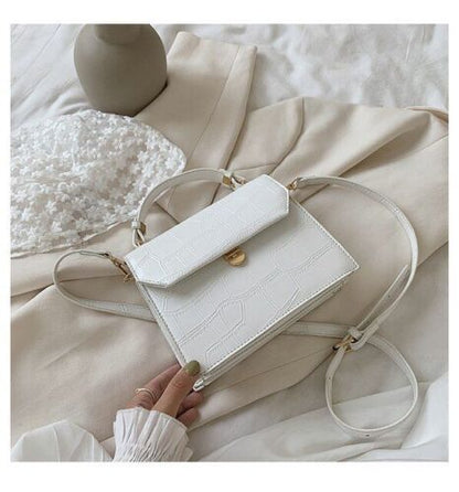 Stone Patent White Crossbody Bags Small Handbag Synthetic Leather Bag 17*21*8 CM