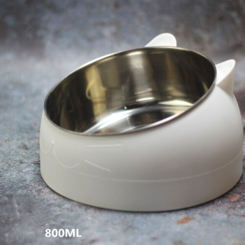 Pet Cat Elevated Stand Cat Dish Stainless Steel Tilted Raised Food Water Bowl