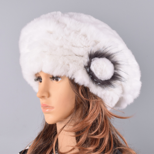Berets Caps Women Rabbit Fur Hat Causal Warm Knitted Caps Outdoor Volume Hats