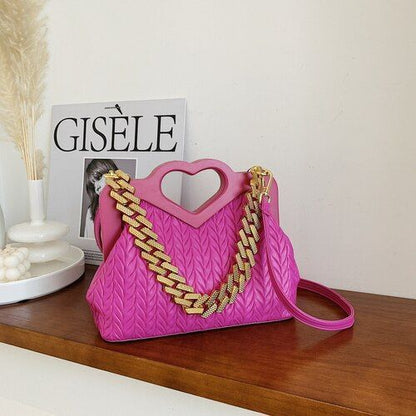 Green Chain Small Synthetic Leather Shoulder Crossbody Bag Wooden Handle Handbag