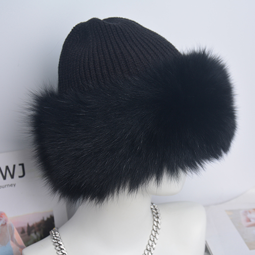 Women's Winter Real Fur Knit Hat Cap Beanie Hats Fur Fluffy Warm Knitted Fur Hat
