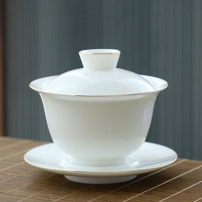 Dehua Poreclain Gaiwan Solid Color White China Tureen Covered Bowl Saucer Lid