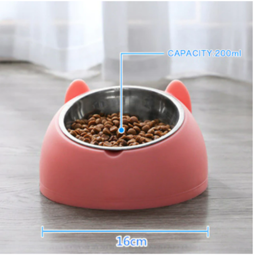 Pet Cat Elevated Stand Cat Dish Stainless Steel Tilted Raised Food Water Bowl