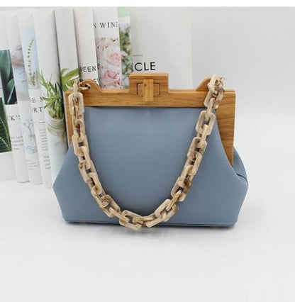 Bucket Bag Wooden Clip Bag Acrylic Chain Handbag Shoulder Purse 24*10*18 CM 1PC