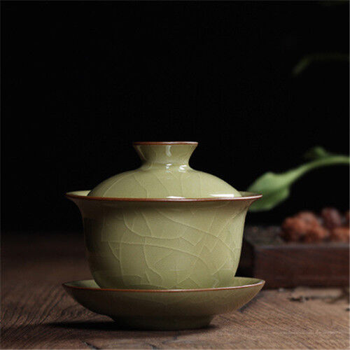 Real Longquan Celadon Gaiwan Porcelain Tea Bowl Lid Cup Saucer Covered Bowls New