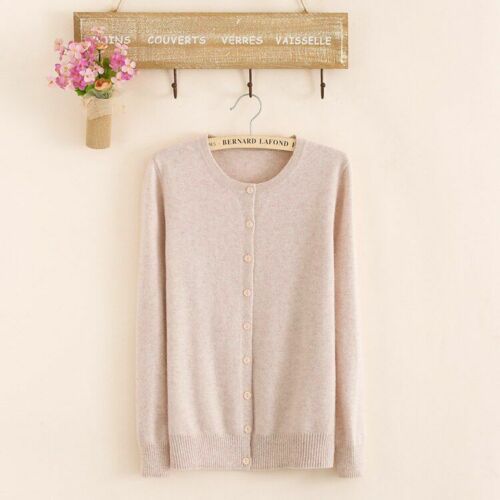 Women Sweater Cashmere Basic Cardigan O-Neck Long Sleeve Wool Knitted Solid Soft