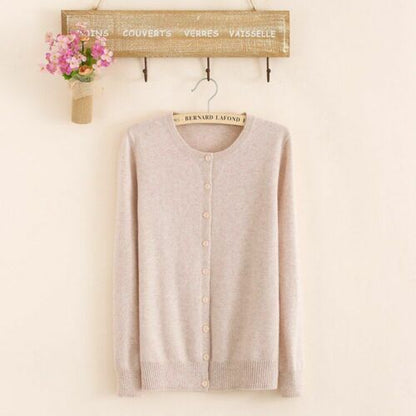 Women Sweater Cashmere Basic Cardigan O-Neck Long Sleeve Wool Knitted Solid Soft
