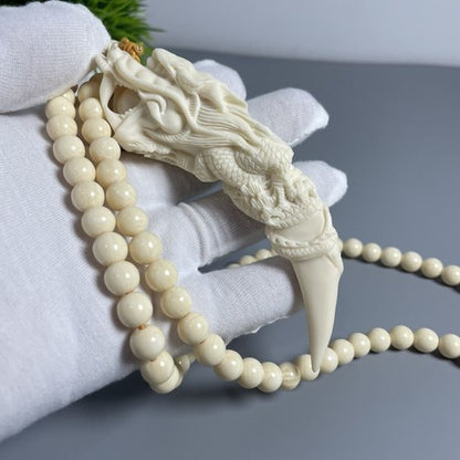 Hand Carved Dragon Tooth Tip Plate Ornament Pendant Corner Carving Technique