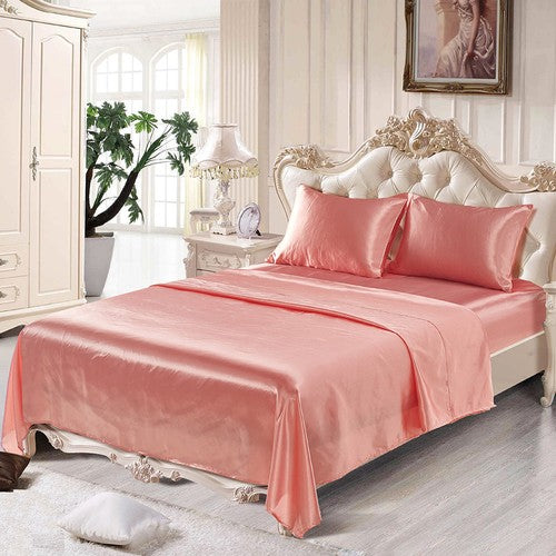 Comfortable Satin Silk Fitted Sheet Bed Flat Sheet Set Bedding Set Pillow Case