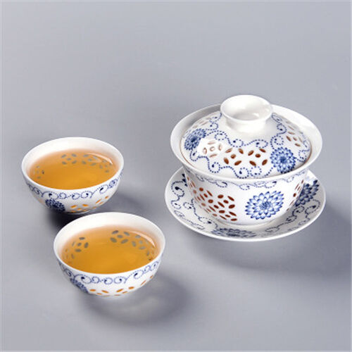 Porcelain tea set China cellular design ceramic tea pot gaiwan cups tea filters
