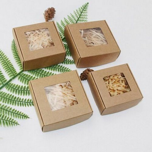 50Pcs Kraft Paper Candy Box Transparent Window Soap Wedding Birthday Christmas