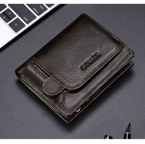 Vintage Genuine Leather Wallet Credit Card Id Holder Zipper Purse RFID Card Bag