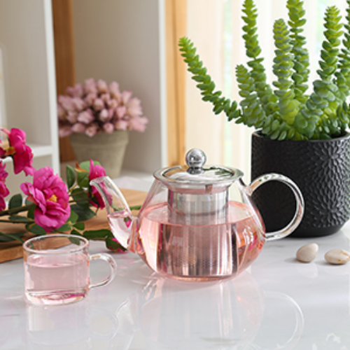 Clear Glass Teapot with Stainless Steel Infuser Leaf Tea Pot Tool Kettle Set