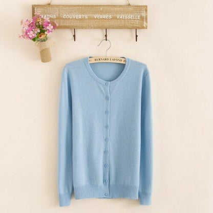Women Sweater Cashmere Basic Cardigan O-Neck Long Sleeve Wool Knitted Solid Soft