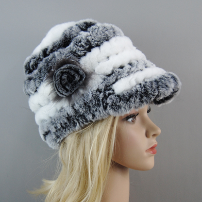 Women Winter Rabbit Fur Caps Warm Real Rabbit Fur Hats Natural Soft Knitted Hat