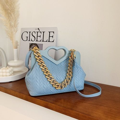 Green Chain Small Synthetic Leather Shoulder Crossbody Bag Wooden Handle Handbag