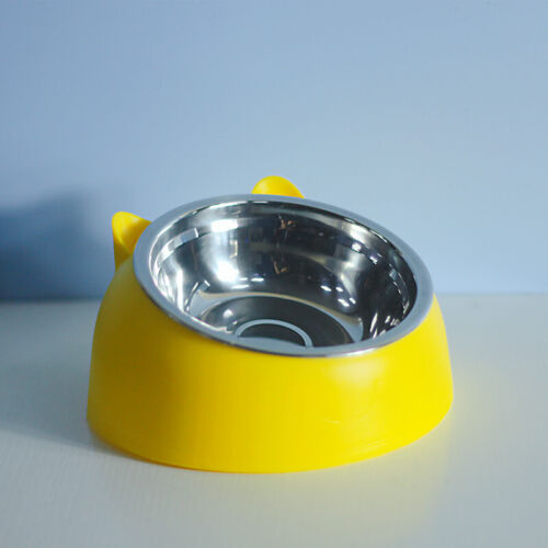 Pet Cat Elevated Stand Cat Dish Stainless Steel Tilted Raised Food Water Bowl