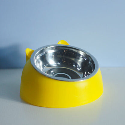 Pet Cat Elevated Stand Cat Dish Stainless Steel Tilted Raised Food Water Bowl