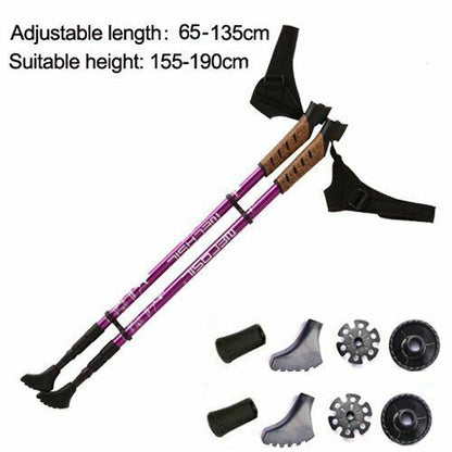 2pcs/lot Nordic Walking Sticks Hiking Aluminum Telescopic Trekking Pole 3 Joints