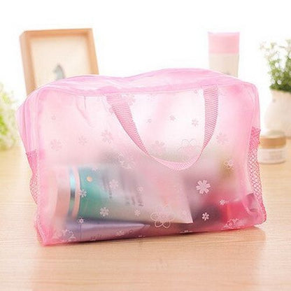 Flower Print Cosmetic Bag Transparent Makeup Pouch Case Travel Small Toiletry