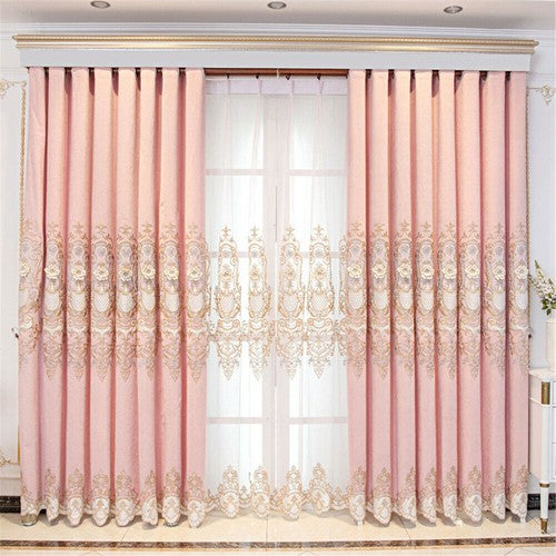 Luxury European 3D Floral Embroidery Blackout Curtain for Living Room 1 Panel