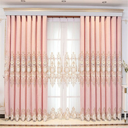 Luxury European 3D Floral Embroidery Blackout Curtain for Living Room 1 Panel