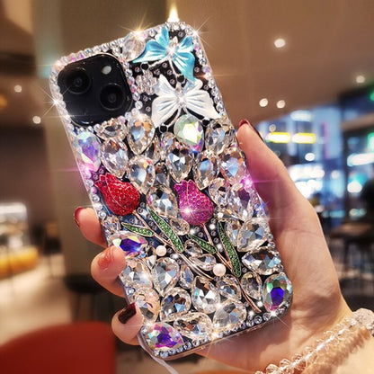 For iPhone 16/17 Pro Max 11/12/13/14/15 Luxurious Inlaid Rhinestones Phone case