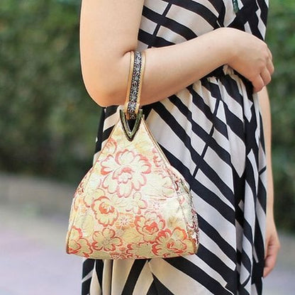 Flowers Embroidery Small Handbag Shopper Purse Triangle Bag Clutch 20*16*6 CM