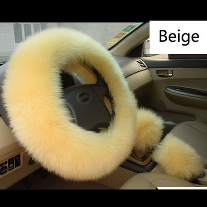 Universal 3Pcs Wool ry Fluffy Thick Car Steering Wheel Cover Accessories