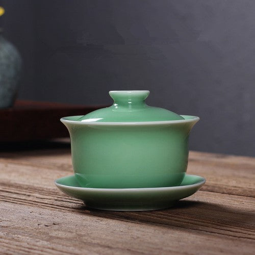 Real Longquan Celadon Gaiwan China Tea Bowl Porcelain Cup Saucer Marked Tea Bowl