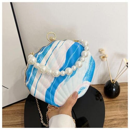 Evening Bags Shell Shape Clutch Bags Handbag Pearl Beaded Shell Chain Party Bags