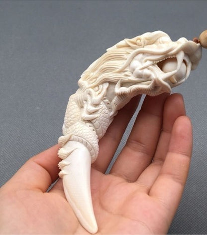 Hand Carved Dragon Tooth Tip Plate Ornament Pendant Corner Carving Technique