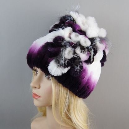 New Women Fur Hat Winter Handmade Rabbit Fur Cap Fur Headwear Warm Beanies Cap