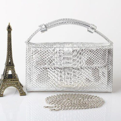 Leather Clutch Crossbody Bag Gold Luxury Serpentine Clutch Purse Messenger Bags