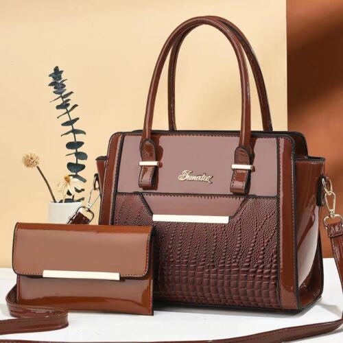 2 in1 Women Handbag PU Leather Messenger Shoulder Tote Purse Crossbody Bag Set