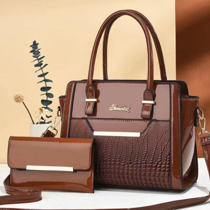 2 in1 Women Handbag PU Leather Messenger Shoulder Tote Purse Crossbody Bag Set