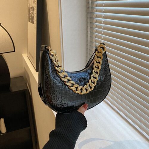 Chain Shoulder Purse Crocodile Pattern Underarm Bags Synthetic Leather Handbags