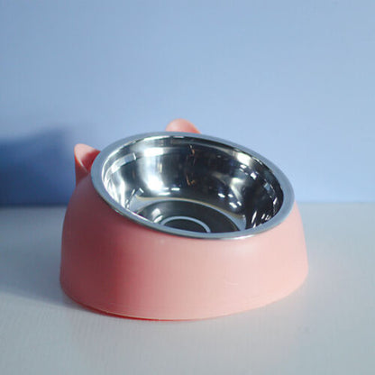 Pet Cat Elevated Stand Cat Dish Stainless Steel Tilted Raised Food Water Bowl