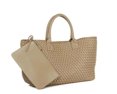 Tote Synthetic Leather Knitting Shoulder Shopper Bag Woven Large Purse Black 1PC