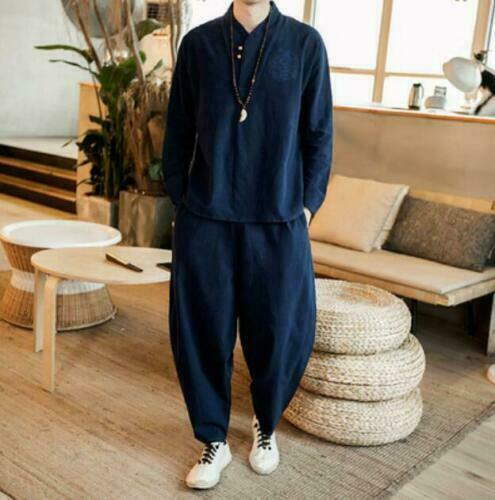 Chinese Mens Loose Harem Linen Cotton Bloomers Pants Coat Trousers Suits Casual