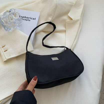 Solid Color Shoulder Bag Mini Crescent Messenger Handbags Nylon Handbag Retro
